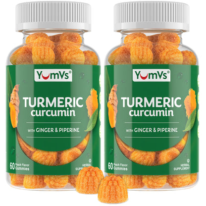 YumV’s Turmeric Gummies with Ginger & Piperine – Peach Flavor, Gluten Free (Vegetarian) – Pack of 2