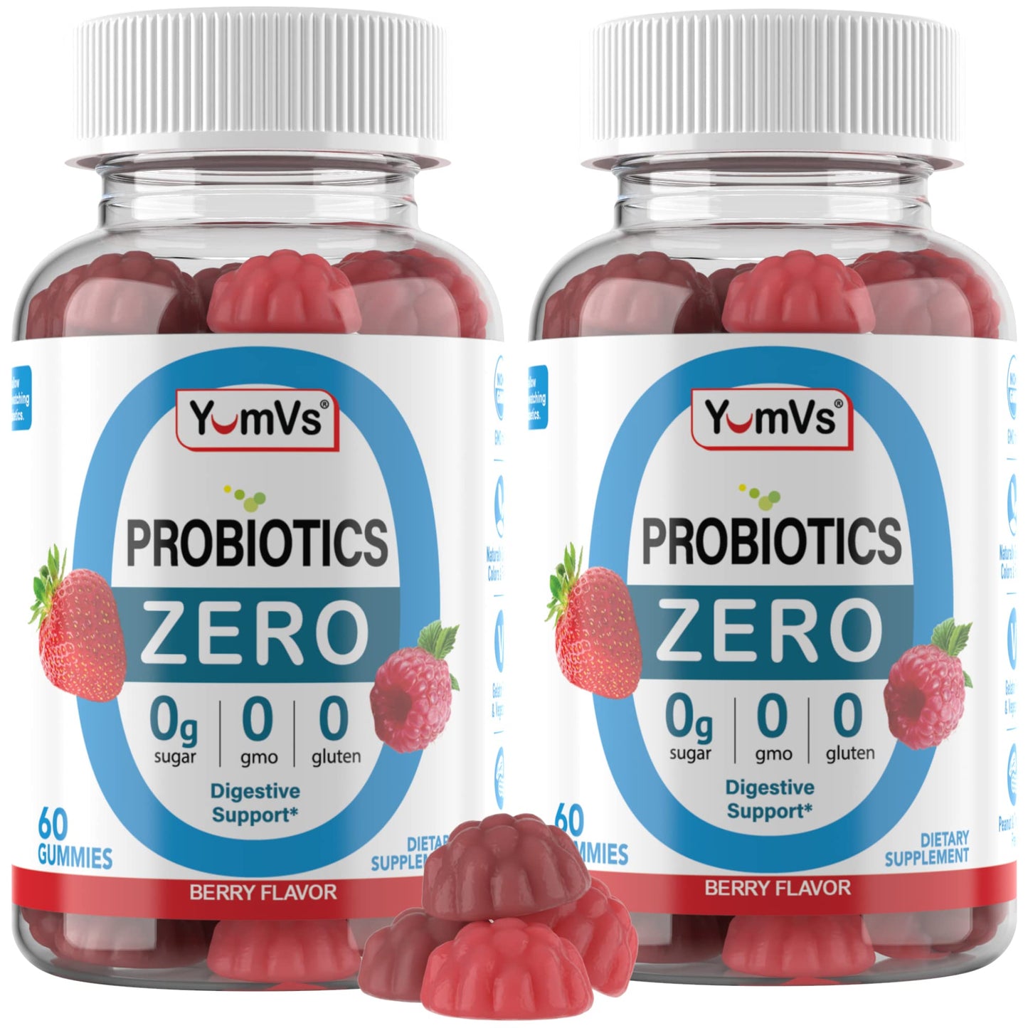 YUM-V'S Zero Sugar Probiotic Gummies | Digestive Health & Gut Support - Sugar Free Probiotics