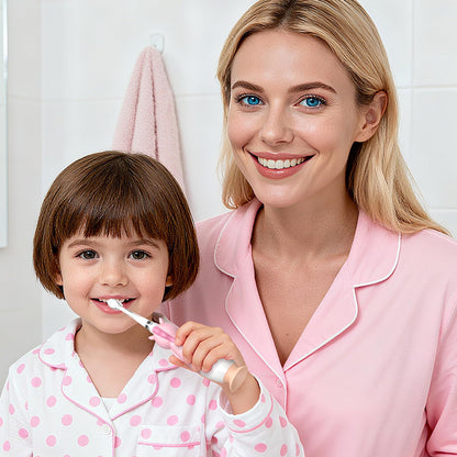 YUNCHI Toddler Electric Toothbrush Pink – 0-6 Years, LED Light, 2-Minute Timer, 4 Brush Heads