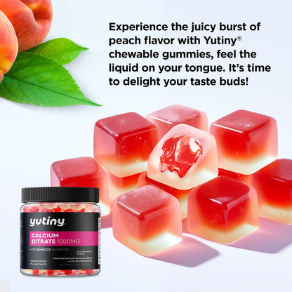 Yutiny Calcium Citrate Gummies 1000mg with Vitamin D3, K2 & Magnesium - 60 Count