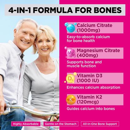 Yutiny Calcium Citrate Gummies 1000mg with Vitamin D3, K2 & Magnesium - 60 Count