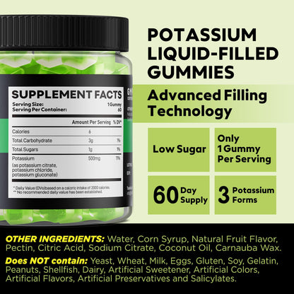 Yutiny Potassium Gummies 500mg 3 in 1 Complex – 60 Count