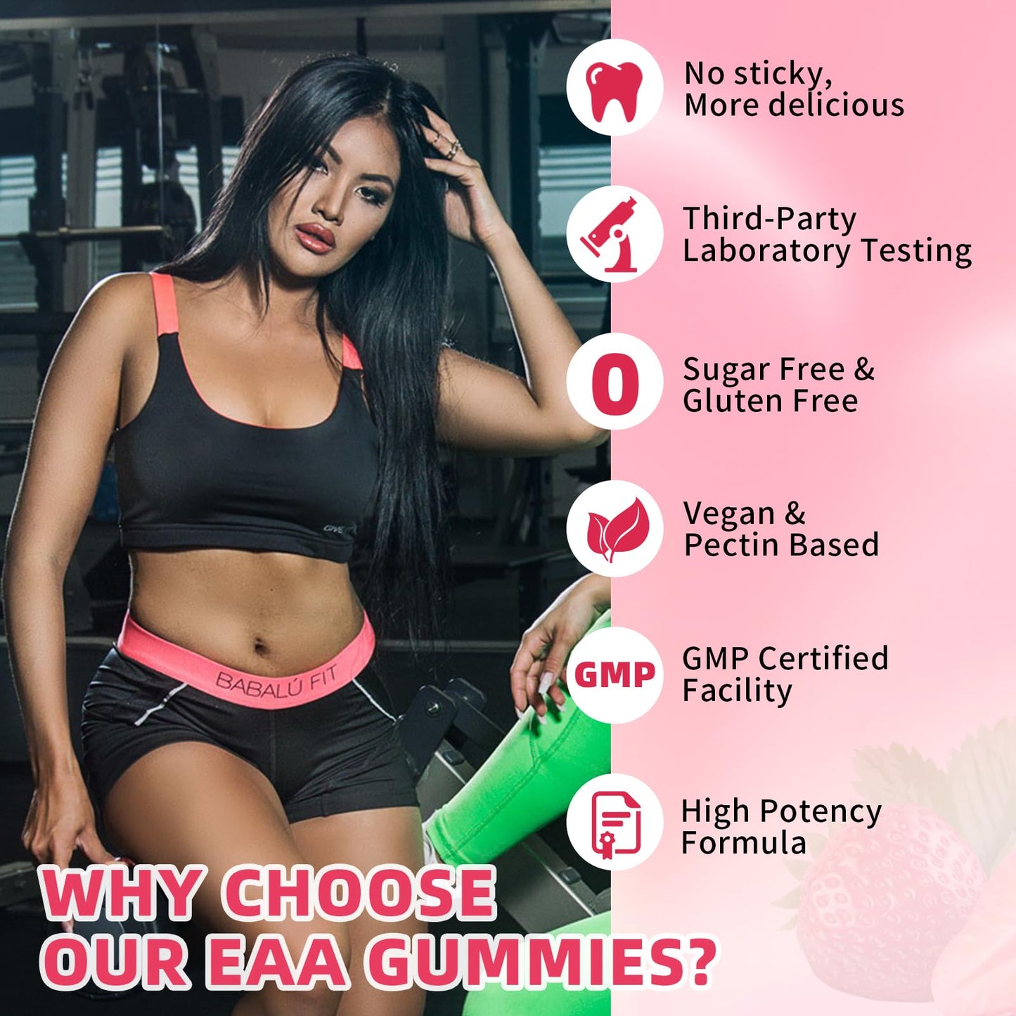 YUULAI EAA Gummies Pack (2 Bottles) – 9 EAAs + BCAAs, Strawberry, 120 Count