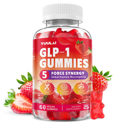 YUULAI GLP-1 Berberine Gummies with Akkermansia Probiotic – Raspberry Flavor, 60 Count
