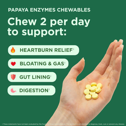 Yuve Naturals Chewable Papaya Enzymes – Sugar-Free Plant-Based Digestive Enzymes – Vegan, Non-GMO, Gluten-Free – 90ct