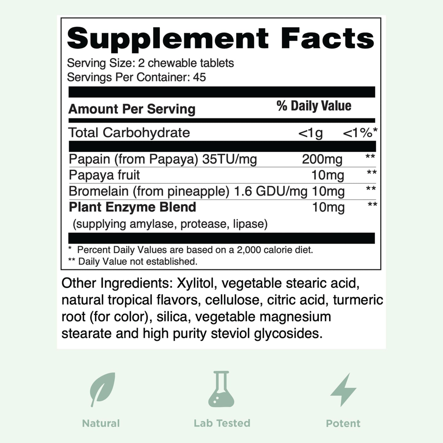 Yuve Naturals Chewable Papaya Enzymes – Sugar-Free Plant-Based Digestive Enzymes – Vegan, Non-GMO, Gluten-Free – 90ct