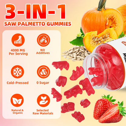 YXSW Pumpkin Seed Oil Gummies with Saw Palmetto – Hair Growth, Skin Health & Prostate Support | Strawberry Flavor, 60 Count