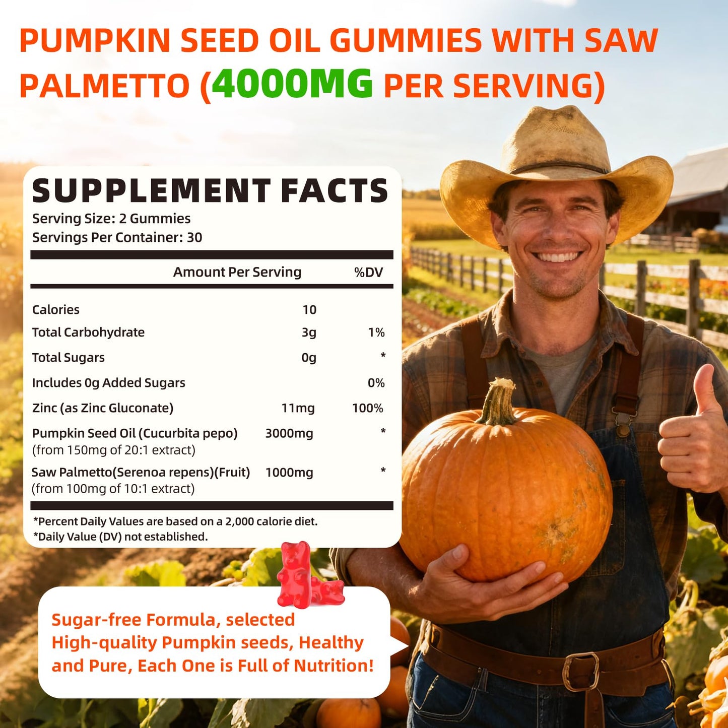 YXSW Pumpkin Seed Oil Gummies with Saw Palmetto – Hair Growth, Skin Health & Prostate Support | Strawberry Flavor, 60 Count