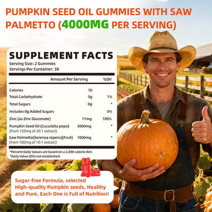 YXSW Pumpkin Seed Oil Gummies with Saw Palmetto – Hair Growth, Skin Health & Prostate Support | Strawberry Flavor, 60 Count