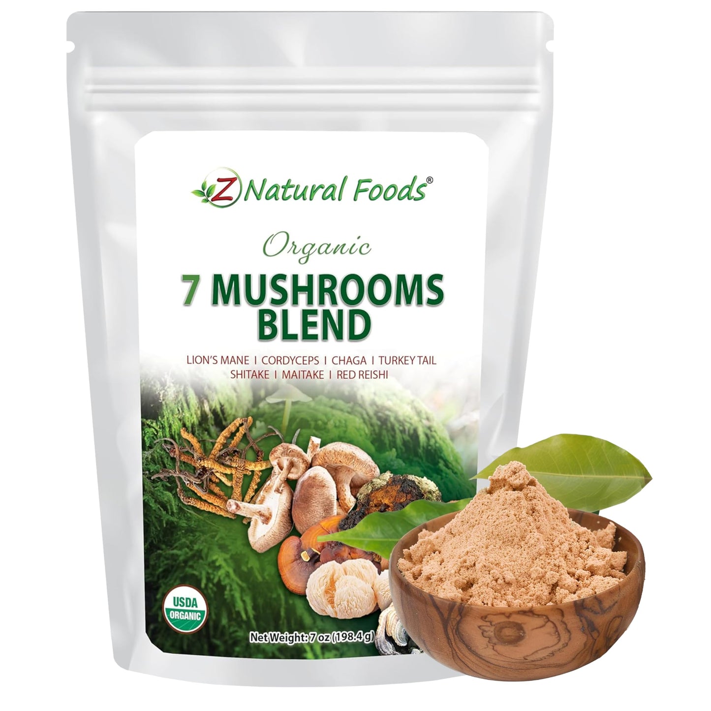 Z Natural Foods Organic 7 Mushroom Blend — Immune Support, Cognition & Wellness (7 oz)