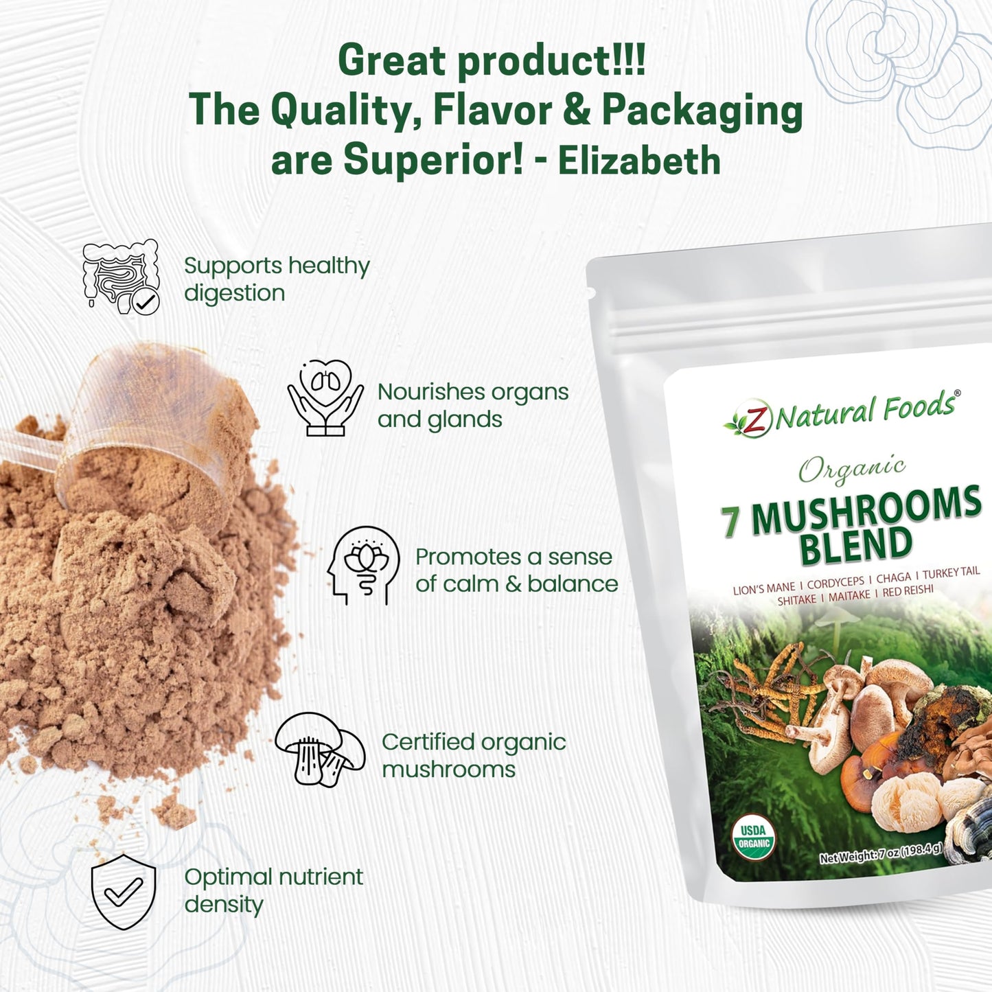 Z Natural Foods Organic 7 Mushroom Blend — Immune Support, Cognition & Wellness (7 oz)
