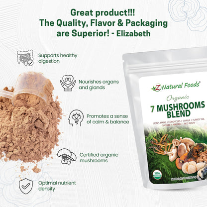 Z Natural Foods Organic 7 Mushroom Blend — Immune Support, Cognition & Wellness (7 oz)