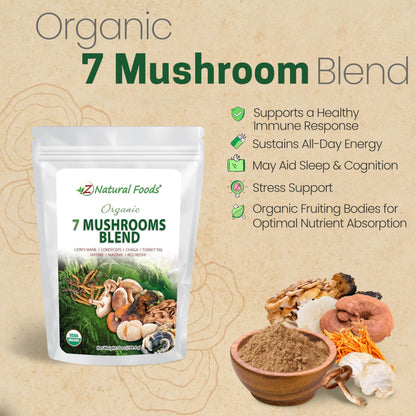 Z Natural Foods Organic 7 Mushroom Blend — Immune Support, Cognition & Wellness (7 oz)