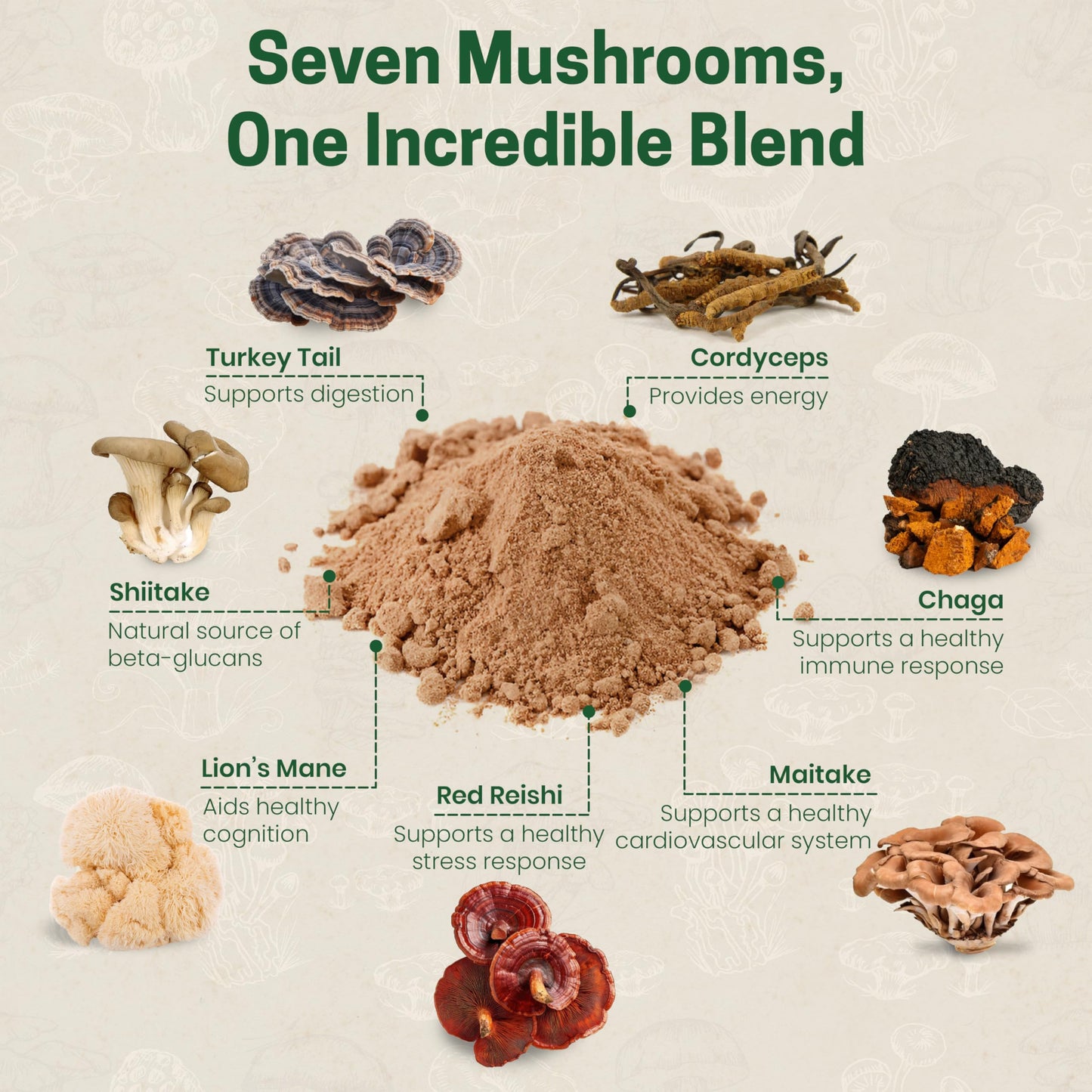 Z Natural Foods Organic 7 Mushroom Blend — Immune Support, Cognition & Wellness (7 oz)