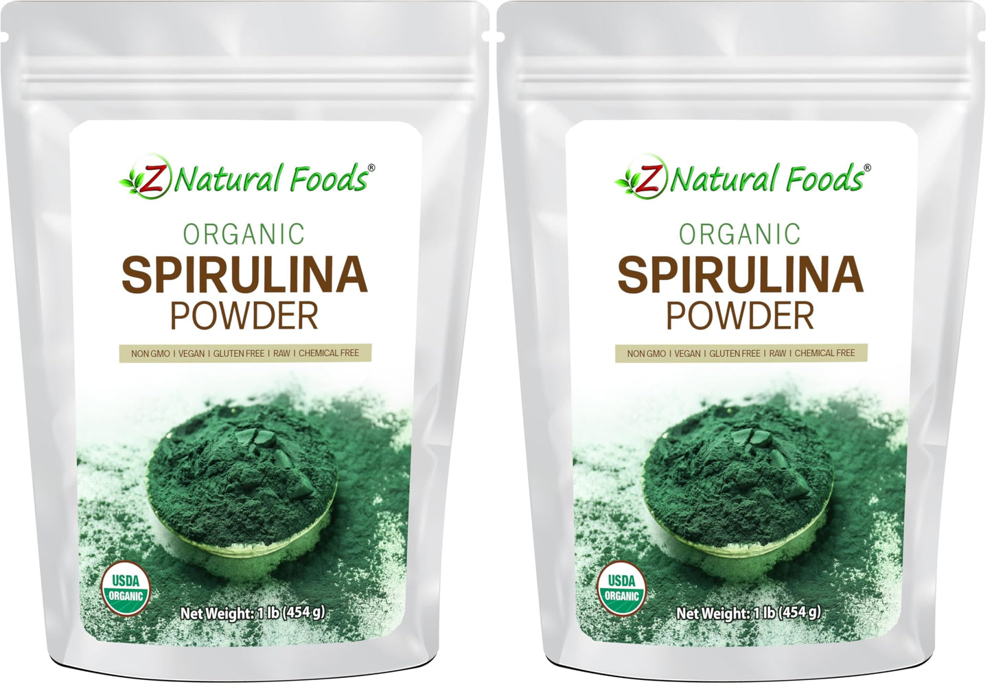 Z Natural Foods Organic Spirulina Powder - 100% Pure Spirulina, Nutrient-Dense Blue-Green Algae Superfood with Amino Acids, 15x Beta-Carotene - Mix in Smoothies, Yogurt, Recipes, 1 lb (Pack of 2)