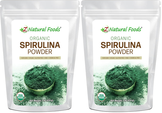Z Natural Foods Organic Spirulina Powder - 100% Pure Spirulina, Nutrient-Dense Blue-Green Algae Superfood with Amino Acids, 15x Beta-Carotene - Mix in Smoothies, Yogurt, Recipes, 1 lb (Pack of 2) BritishVita | Premium UK Vitamins & Wellness Supplements