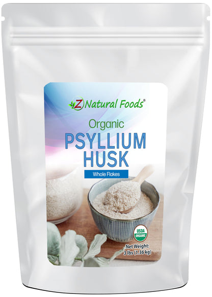 Z Natural Foods Organic Whole Psyllium Husk Flakes – 3 lb, Non-GMO, Vegan & Gluten-Free