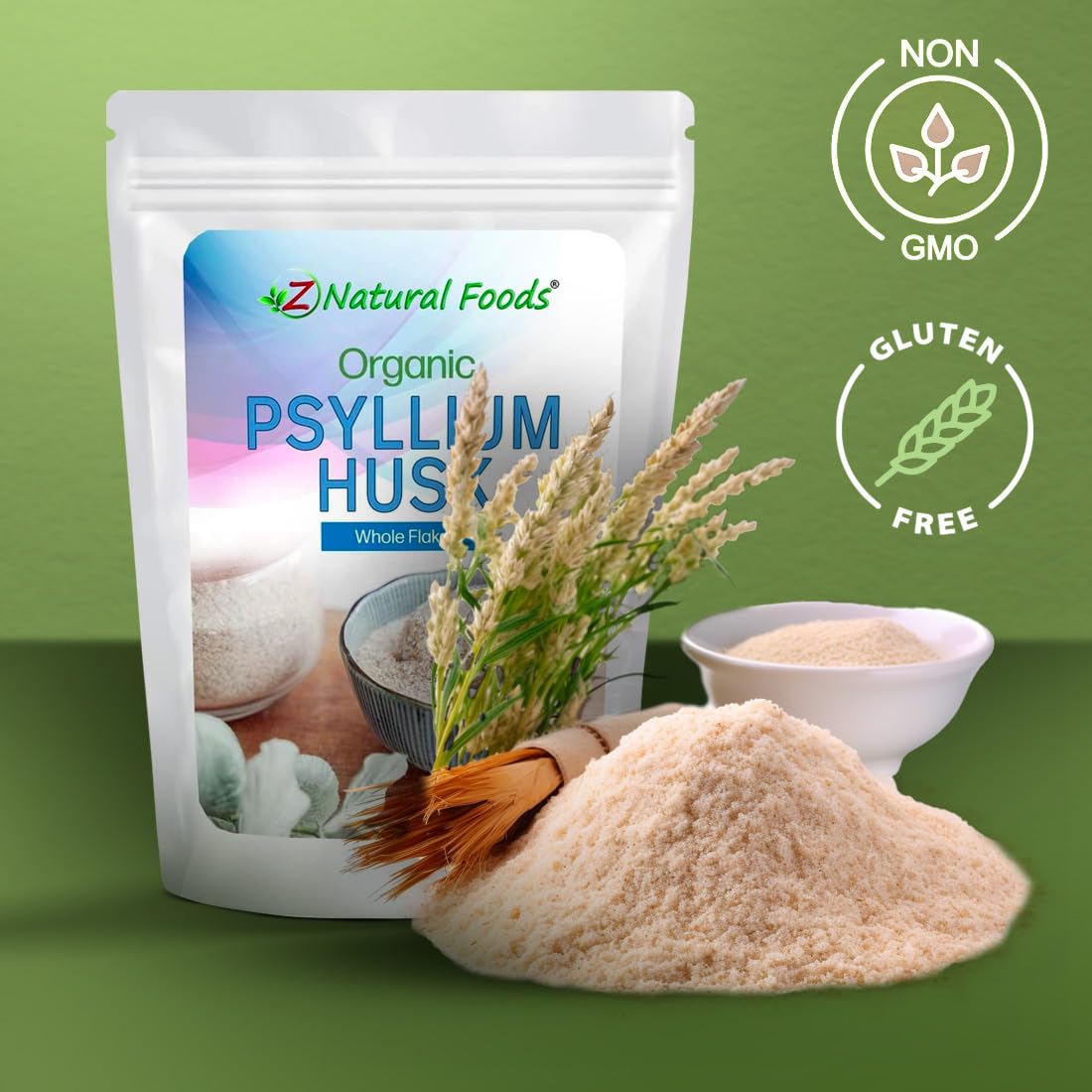 Z Natural Foods Organic Whole Psyllium Husk Flakes – 3 lb, Non-GMO, Vegan & Gluten-Free