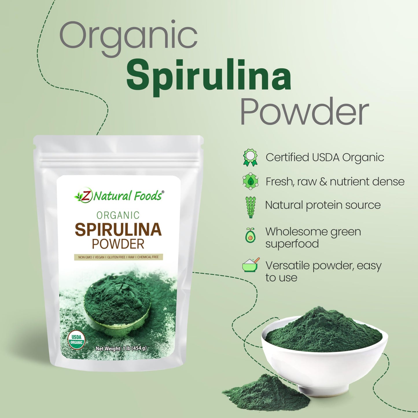 Z Natural Foods Organic Spirulina Powder – 100% Pure, Nutrient-Dense Blue-Green Algae