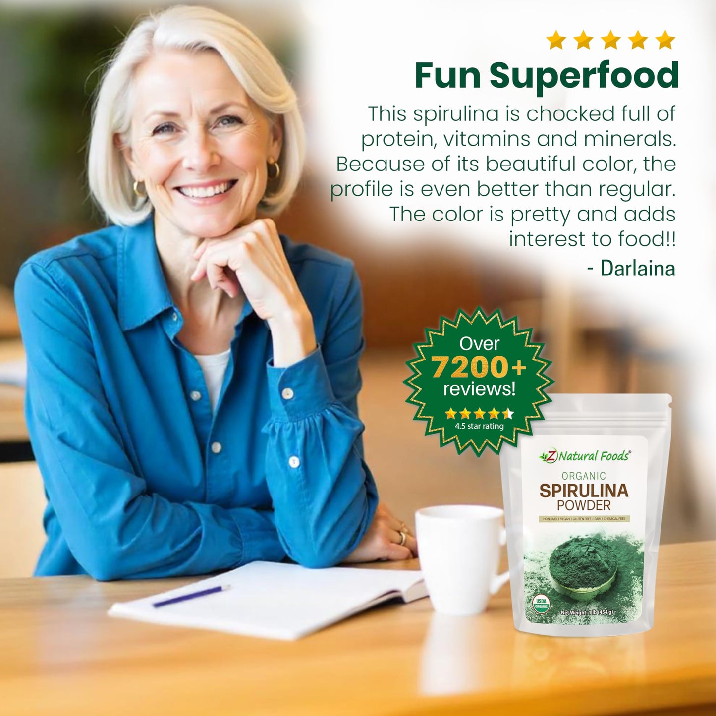 Z Natural Foods Organic Spirulina Powder – 100% Pure, Nutrient-Dense Blue-Green Algae