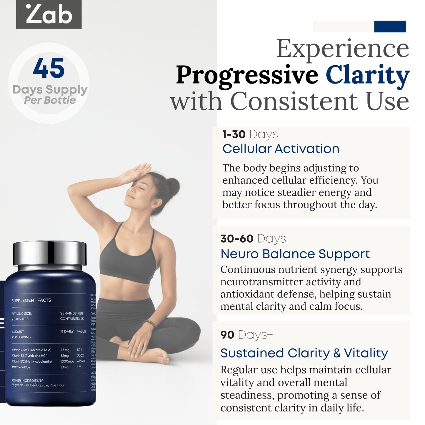 ZAB Methylene Blue Capsules | Brain Support with Vitamin C & B Complex – 10 mg USP Grade