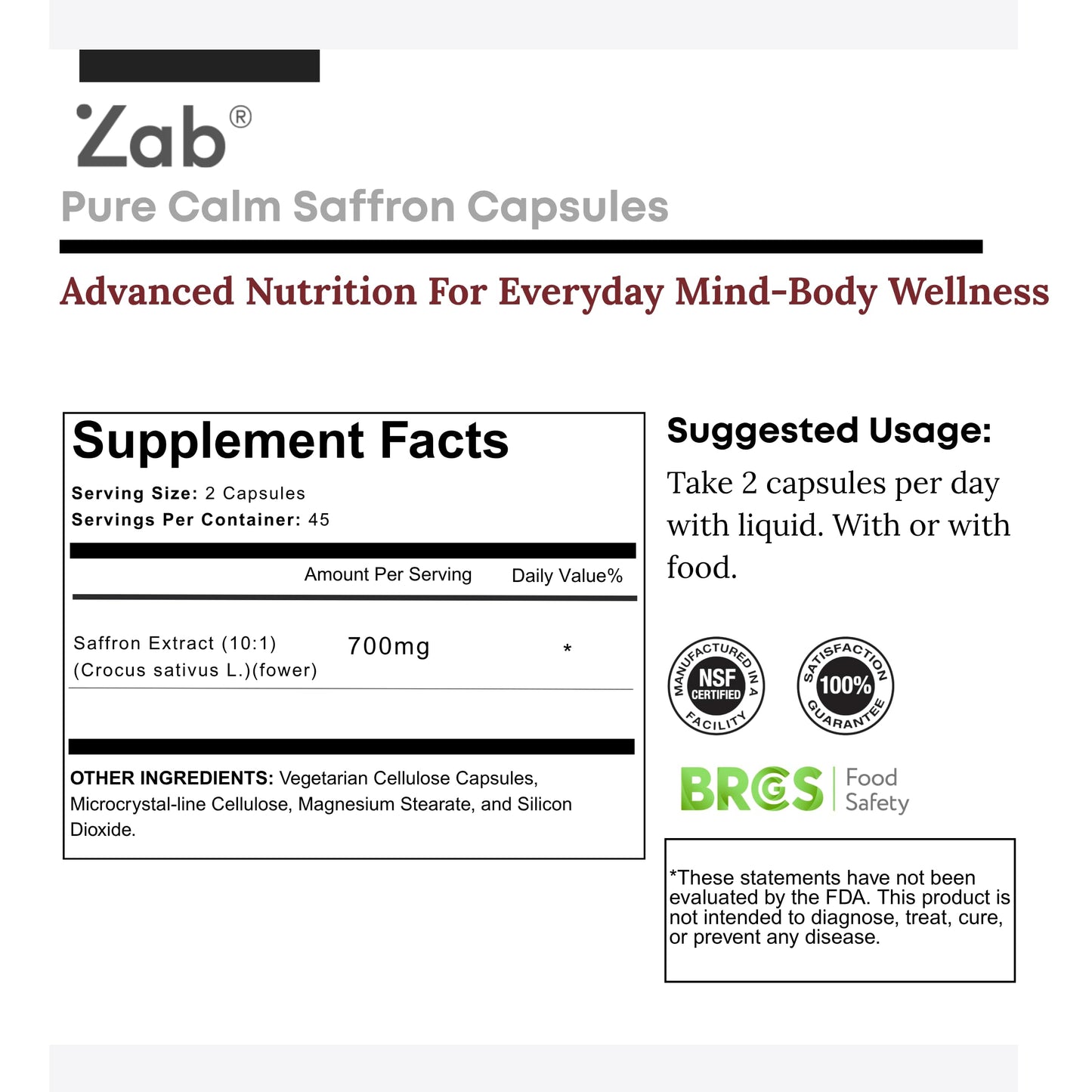 ZAB Saffron 88.5mg – Mood, Energy & Eye Health, 90 Capsules