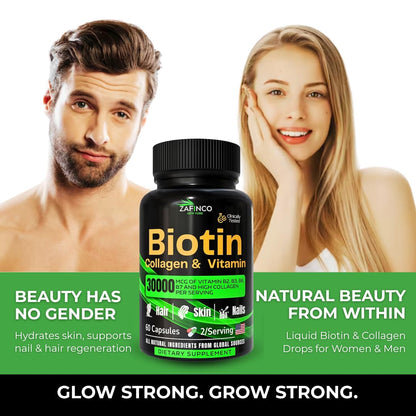 ZAFiNCO 30000 mcg Biotin Hair Skin Nails – High Potency, Hyaluronic Acid | 60 Capsules | Made in USA