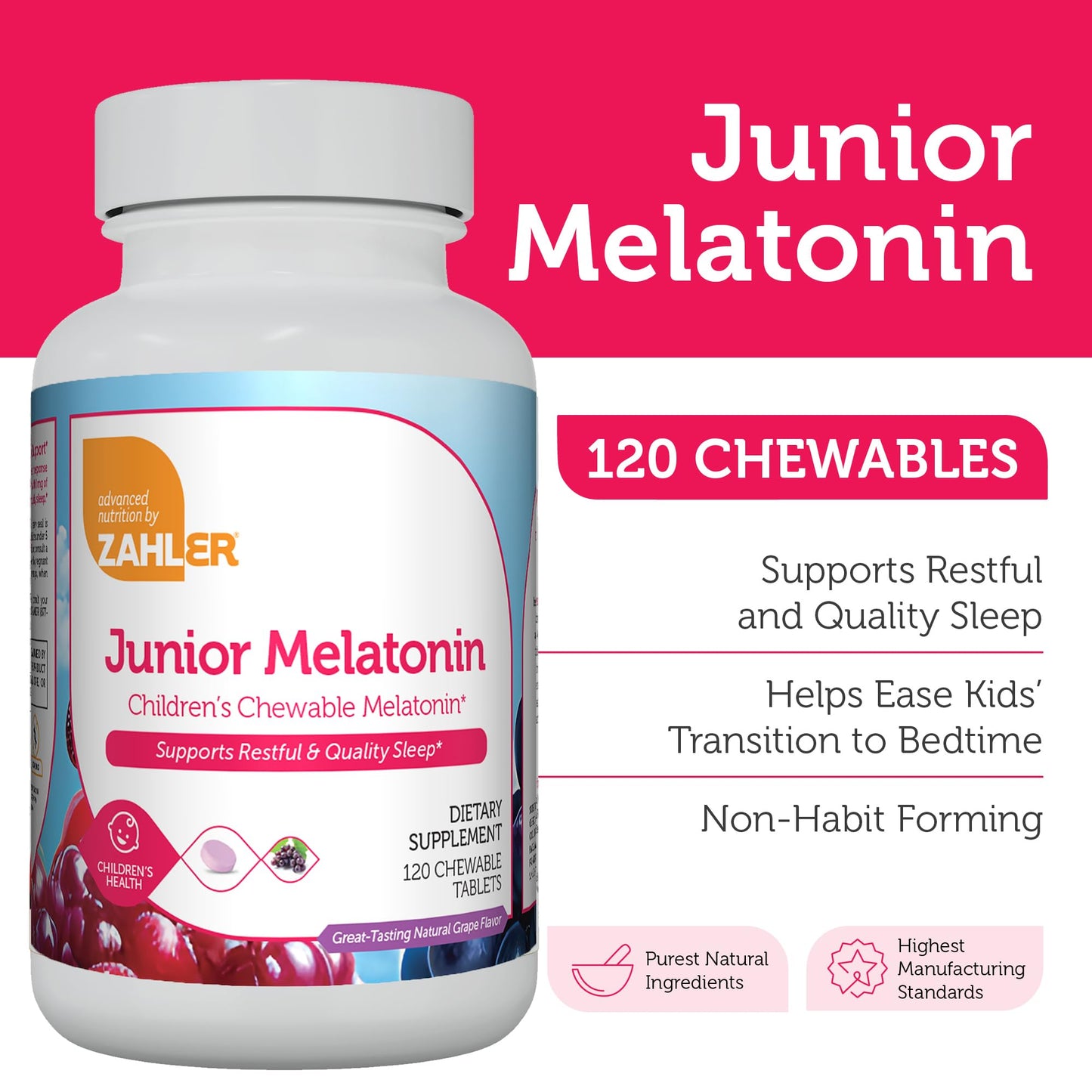 Zahler 1mg Children's Melatonin for Kids — Sleep Support for Ages 4+ | Grape Flavor, Non-GMO, Kosher