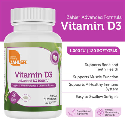 Zahler Advanced Vitamin D3 1000 IU Softgels – 120 Count | Kosher & Vegetarian