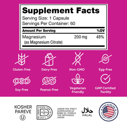 Zahler Magnesium Supplement Capsules 200 mg | 60 Count | Kosher Certified