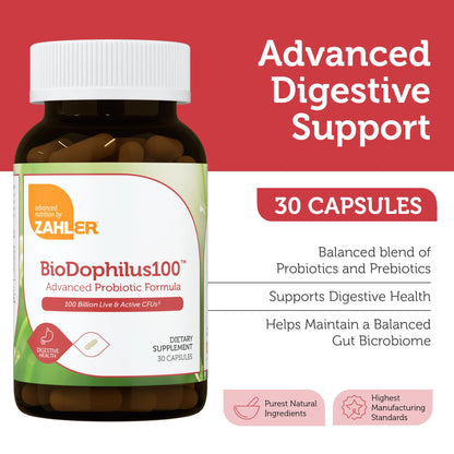 Zahler BioDophilus100 Probiotic | 100 Billion CFU | 11 Strains | 30 Ct