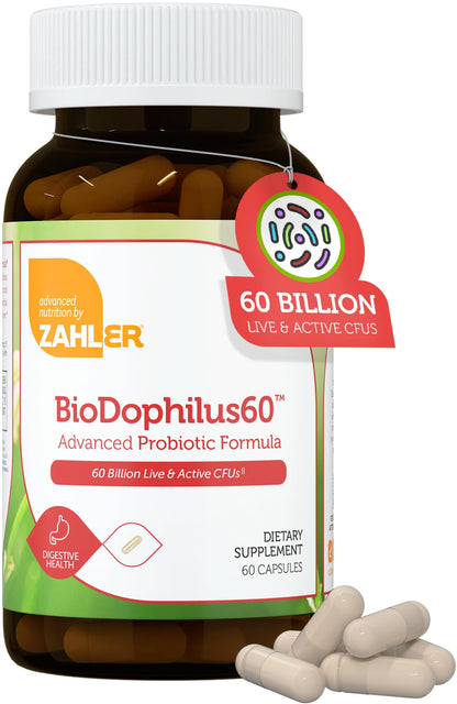 Zahler BioDophilus60 – 60 Billion CFU Probiotic + Prebiotic | 11 Strains | Kosher Digestive Health (60 Capsules)
