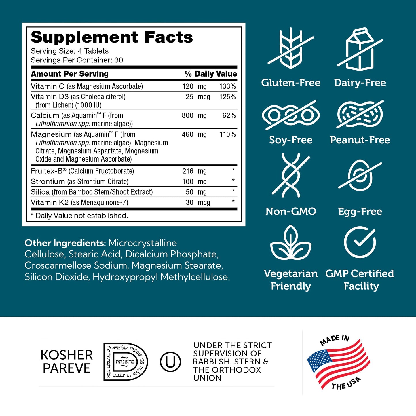 Zahler Bonefactor – Bone Strength Supplement with Calcium, Vitamin D, Vitamin K, Magnesium | Certified Kosher | 120 Tablets