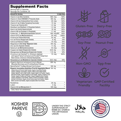 Zahler Multivitamin Brain Supplement (60 Count) – Kosher Brainfood with Lion's Mane & NeuroFactor