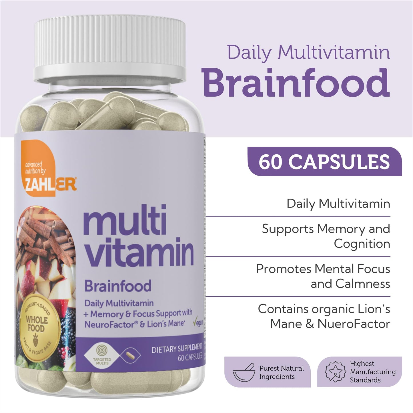 Zahler Multivitamin Brain Supplement (60 Count) – Kosher Brainfood with Lion's Mane & NeuroFactor