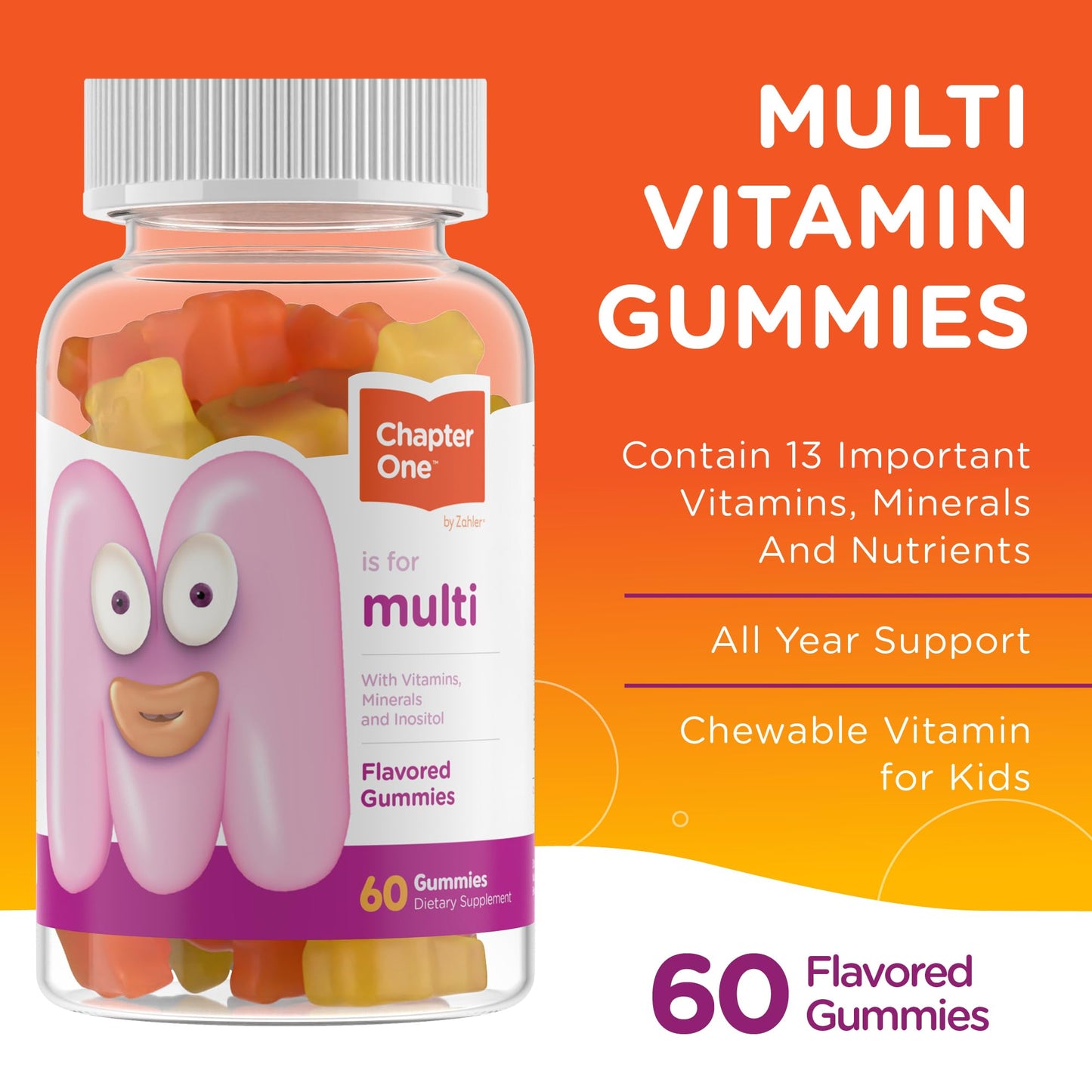 Zahler Chapter One Kids Multivitamin Gummy - 60 Count, 13 Vitamins, Kosher