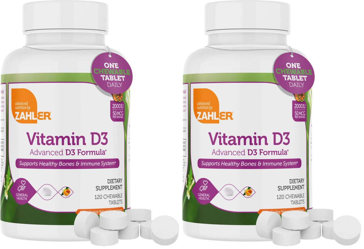 Zahler Chewable Vitamin D3 2000 IU – Bone & Immune Health (120 Count) Pack of 2