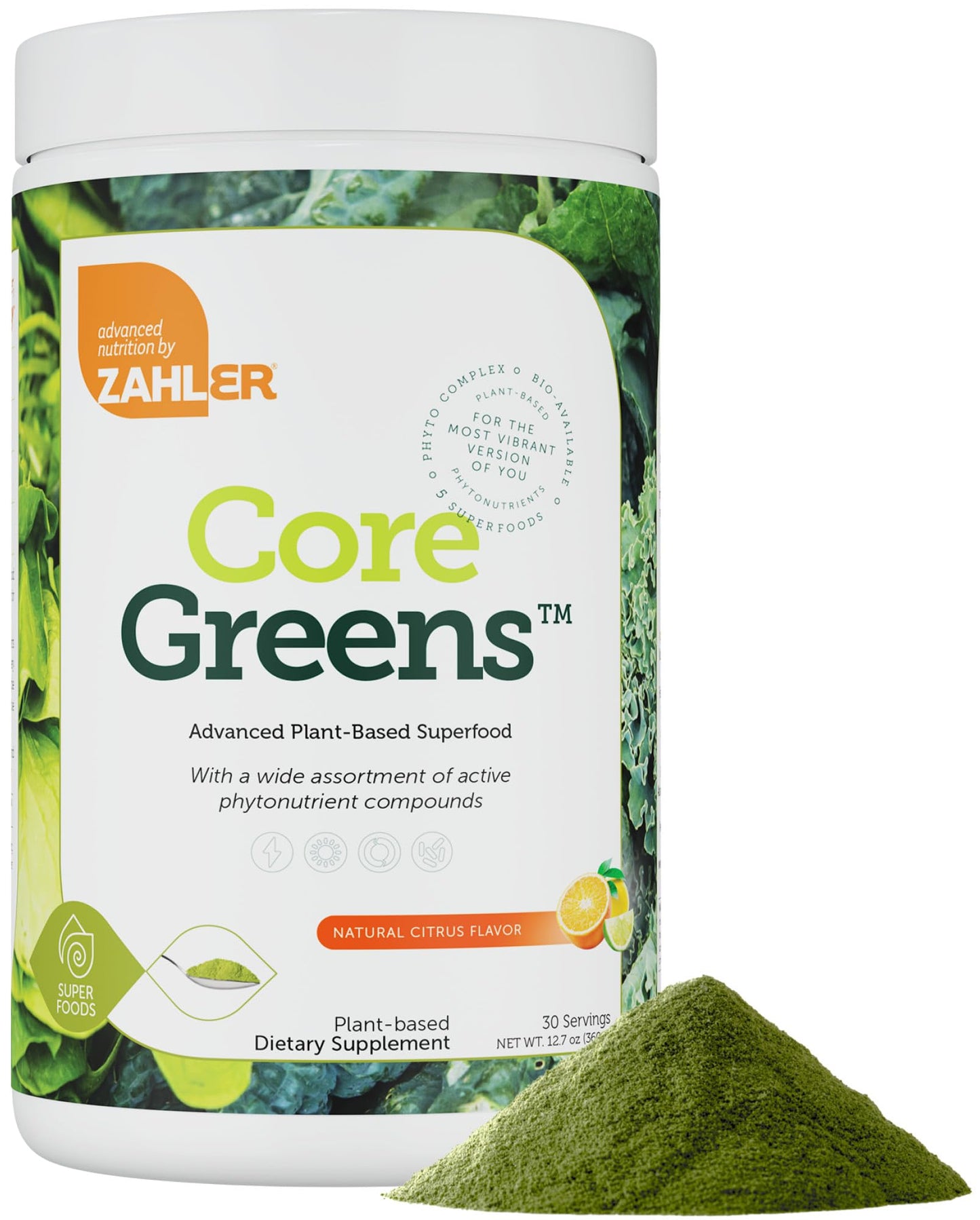 Zahler Core Greens Powder - Organic Greens Superfood (Citrus) | Spirulina, Chlorella & More