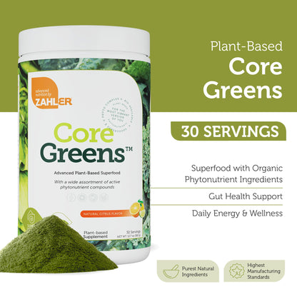 Zahler Core Greens Powder - Organic Greens Superfood (Citrus) | Spirulina, Chlorella & More