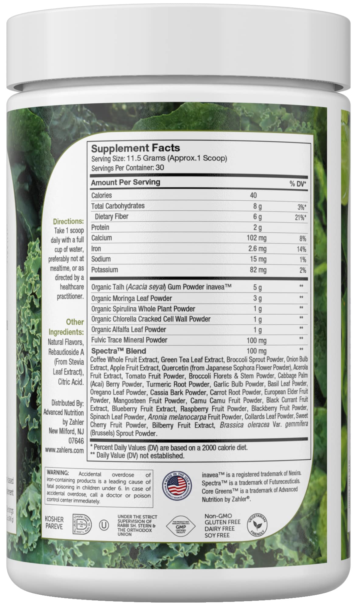 Zahler Core Greens Powder – Superfood Greens, Spirulina, Chlorophyll | Kosher