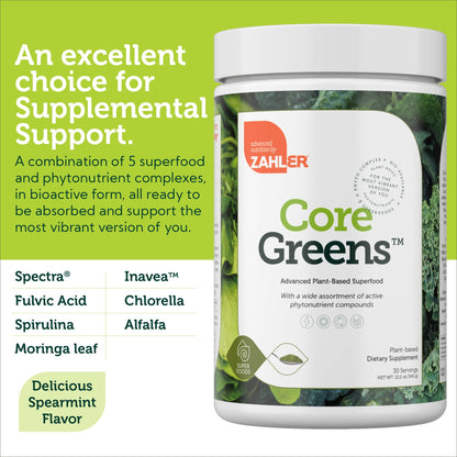 Zahler Core Greens Powder – Superfood Greens, Spirulina, Chlorophyll | Kosher