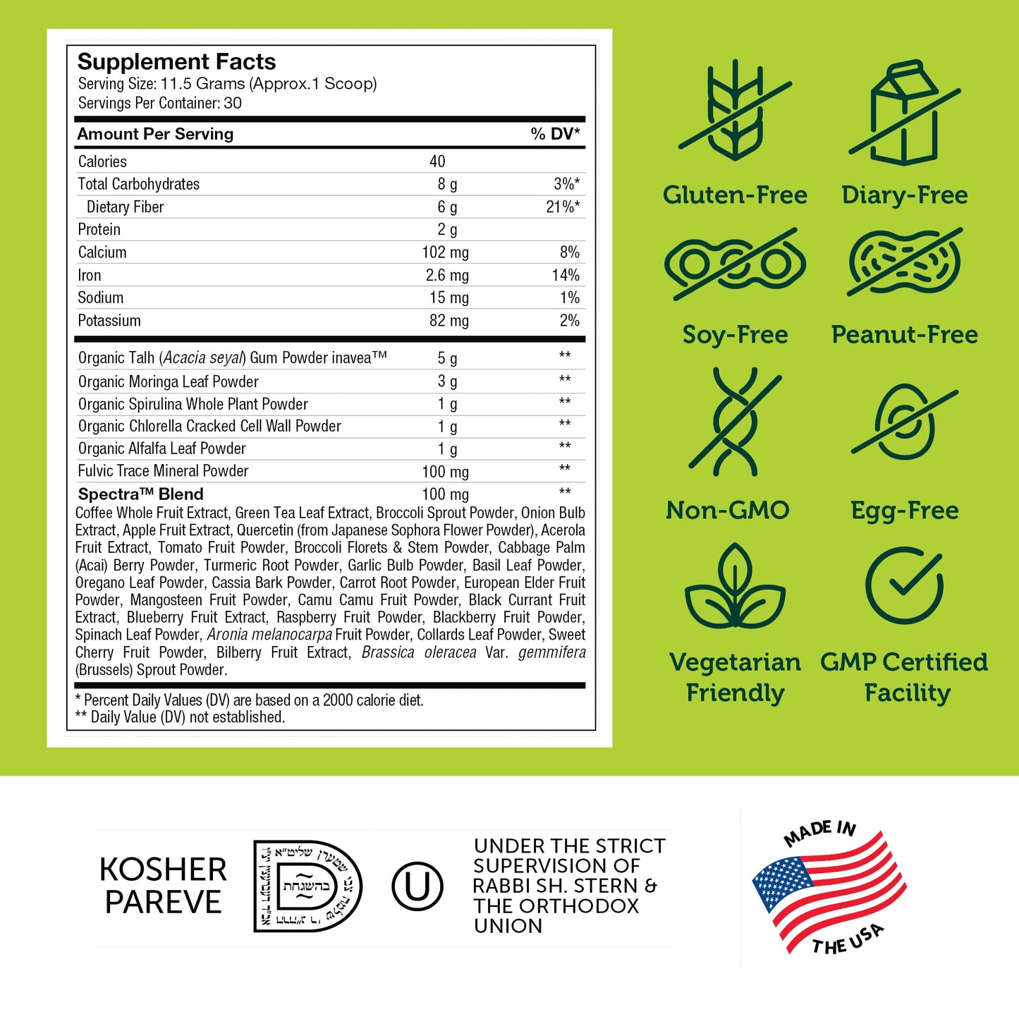 Zahler Core Greens Powder – Superfood Greens, Spirulina, Chlorophyll | Kosher