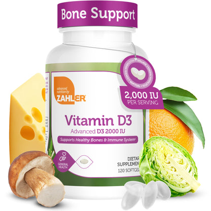 Zahler Advanced Vitamin D3 2000 IU Softgels (120 Count) – Immune Support, Bone & Teeth Health | Kosher & Vegetarian Friendly