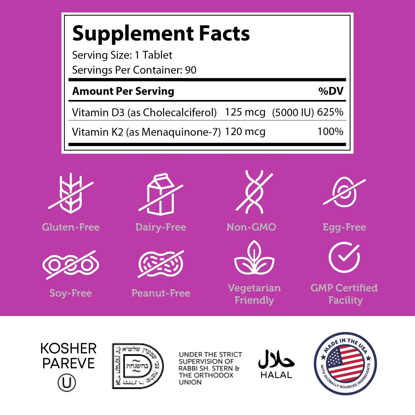 Zahler Vitamin D3 & K2 Chewables (90 Count) – Kosher Peach Apricot, 5000 IU D3 / 120 mcg K2