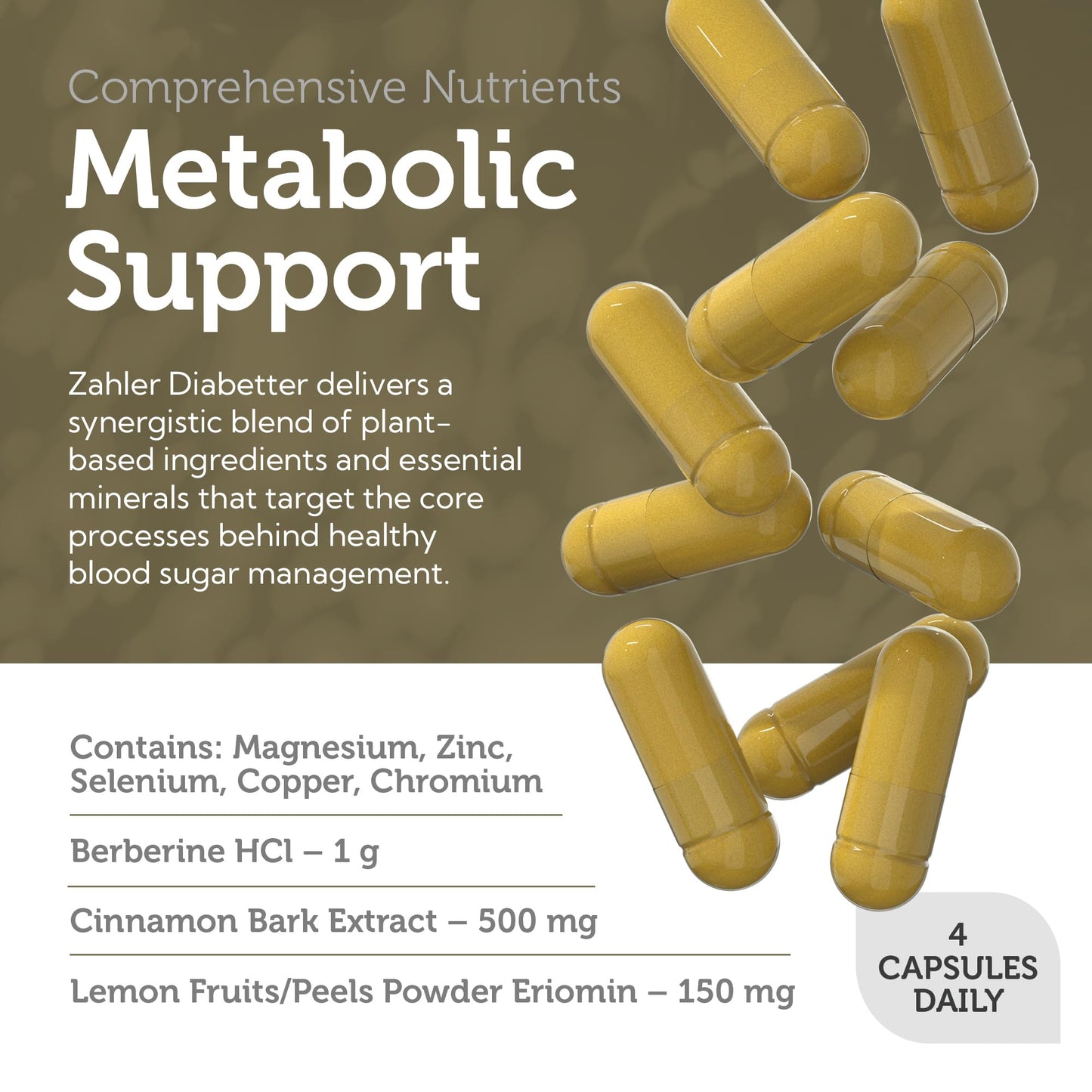 Zahler Diabetter: Advanced Glucose Support with Cinnamon | 180 Capsules | Kosher