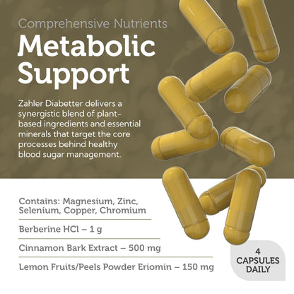 Zahler Diabetter: Advanced Glucose Support with Cinnamon | 180 Capsules | Kosher