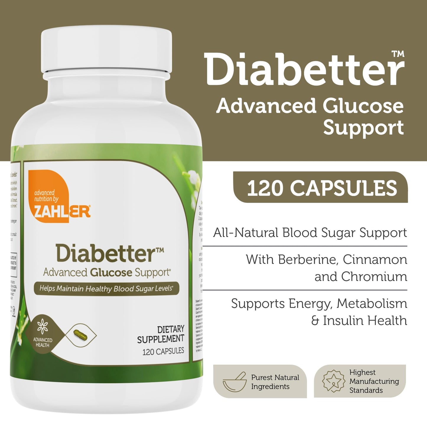 Zahler Diabetter: Advanced Glucose Support with Cinnamon | 180 Capsules | Kosher