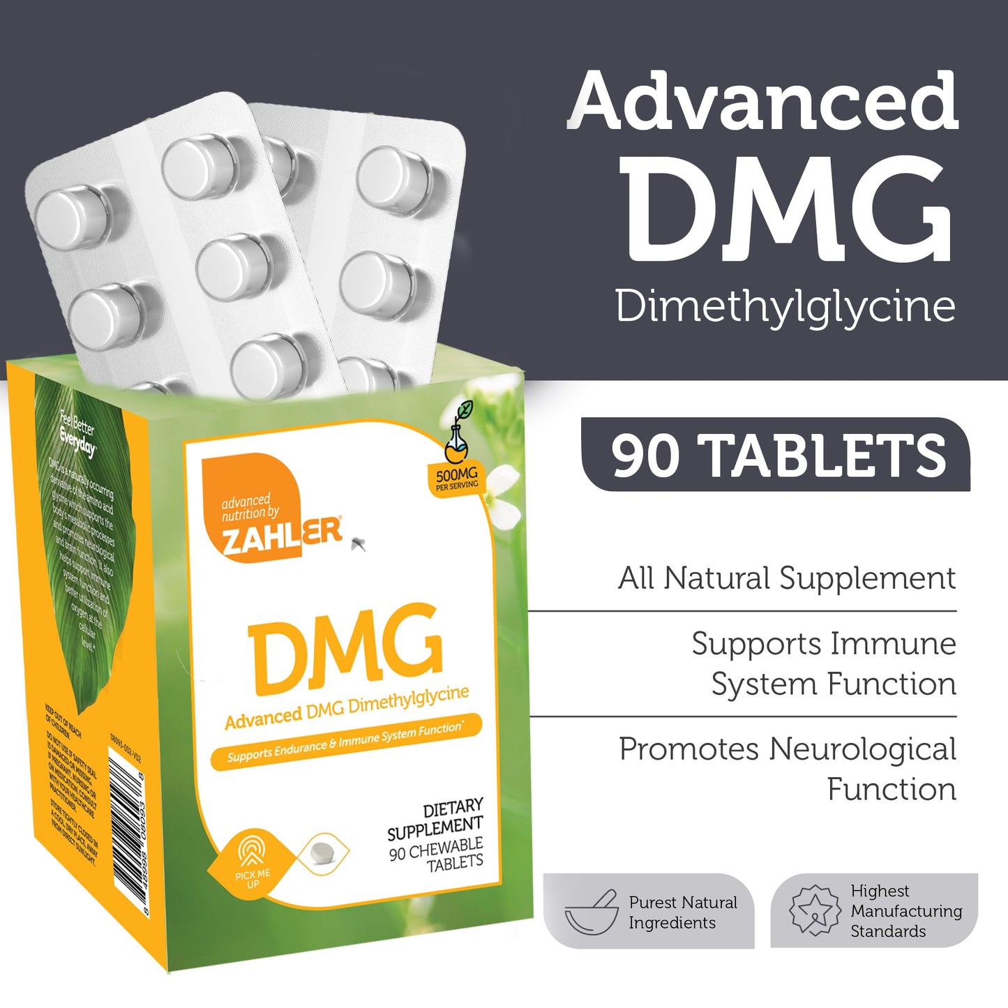 Zahler DMG 500mg Dimethylglycine - Endurance & Immune Support (90 Count)