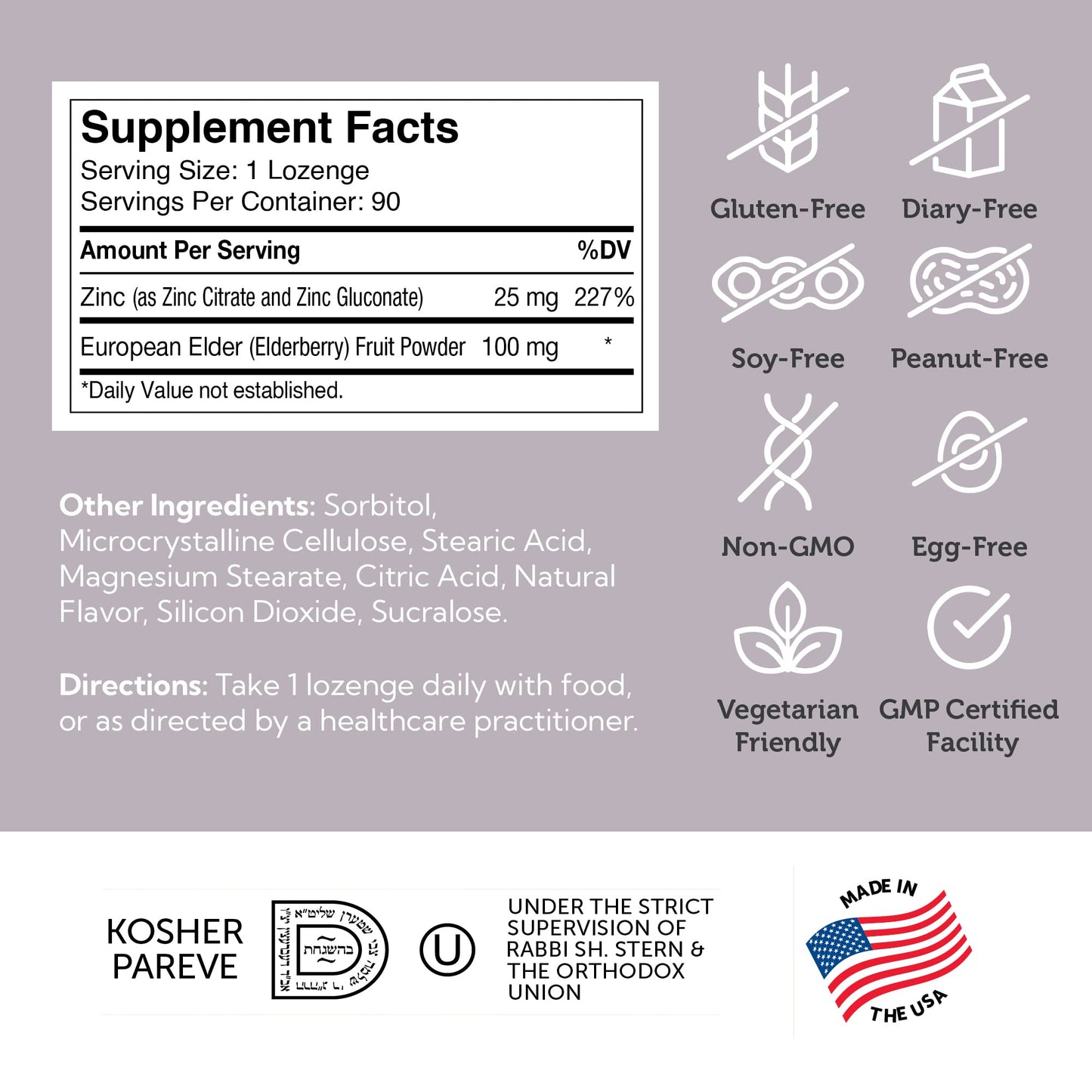 Zahler Elderberry Zinc Lozenges – Immune Support for Adults & Kids, 90 Count | Made in USA