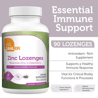 Zahler Elderberry Zinc Lozenges – Immune Support for Adults & Kids, 90 Count | Made in USA